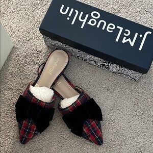 J. Maloueflin Plaid Mules with Black Bow
